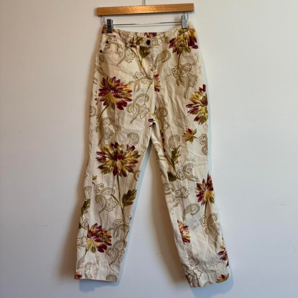 VTG 100% cotton floral tan pants from Susan Bristol
